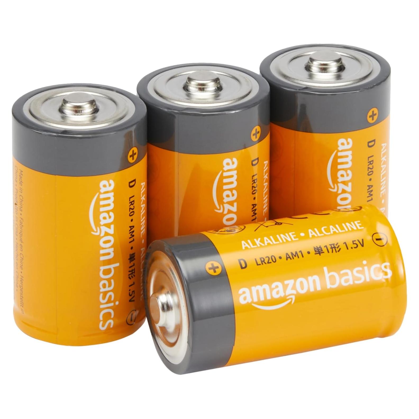 Pilas Alcalinas D Amazon Basics - Paquete de 4, 1.5V, 5 Años
