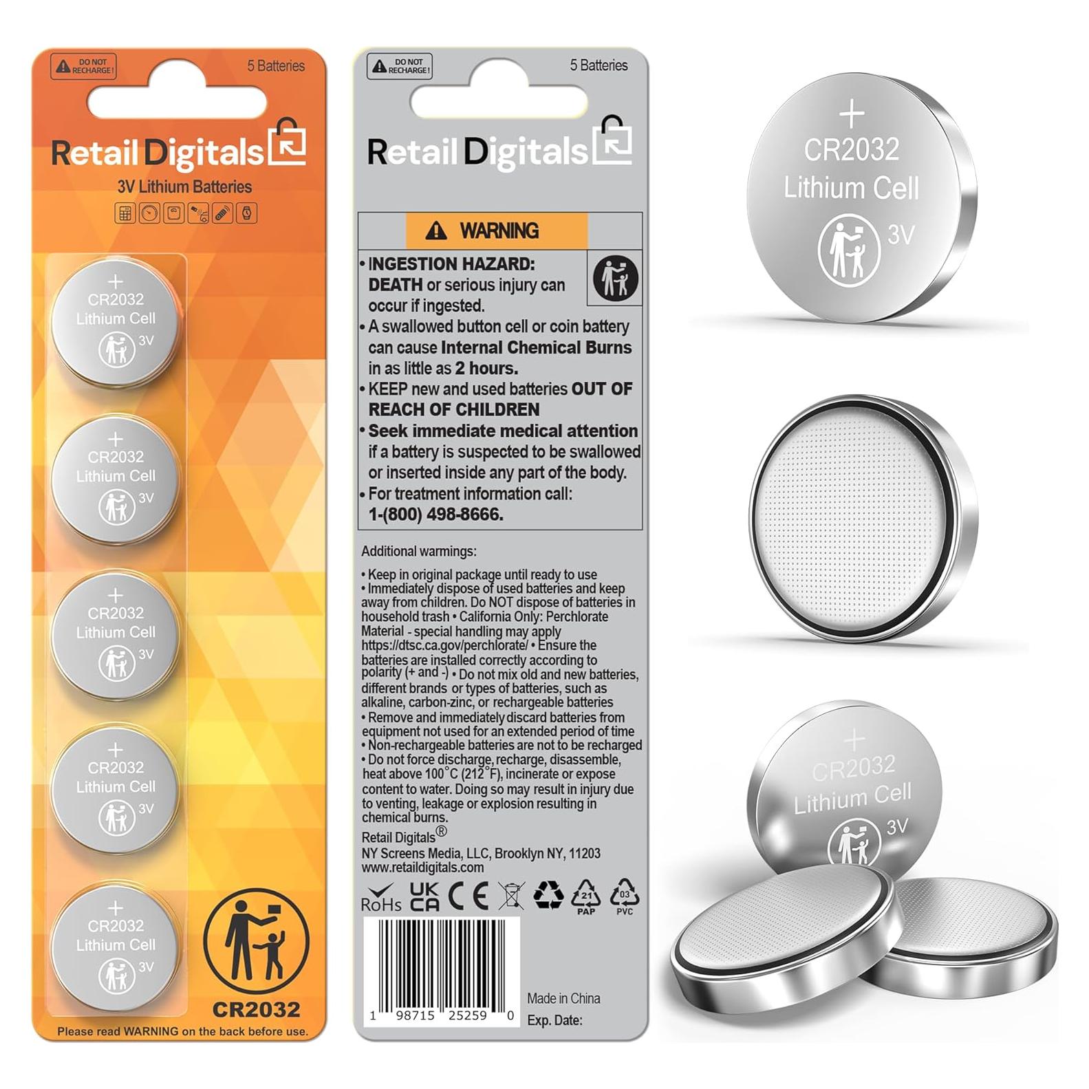 Batería de Litio CR2032 RUIZHI 3V 240mAh Paquete de 5