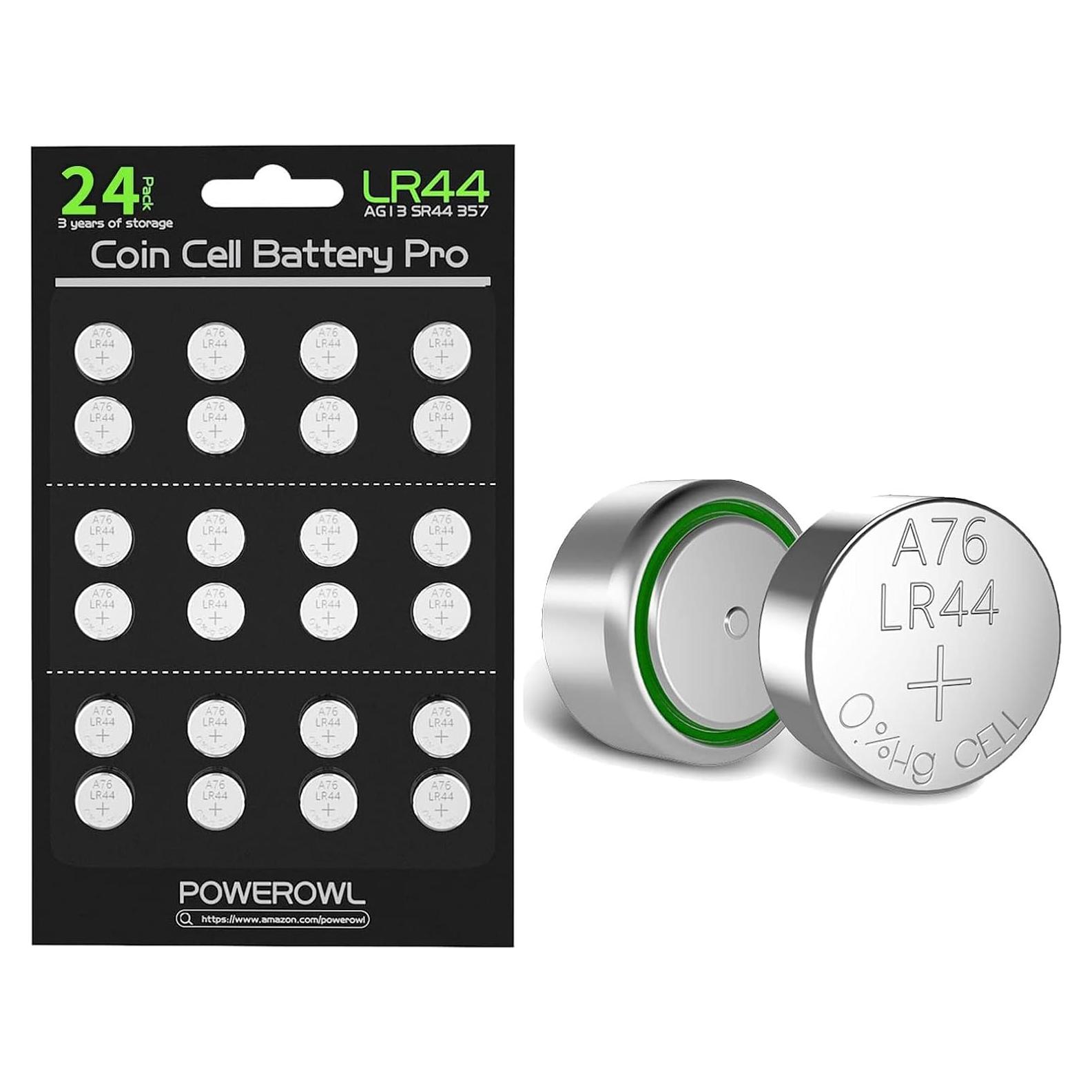 Baterías Alcalinas POWEROWL LR44 24 Piezas 1.5V Botón