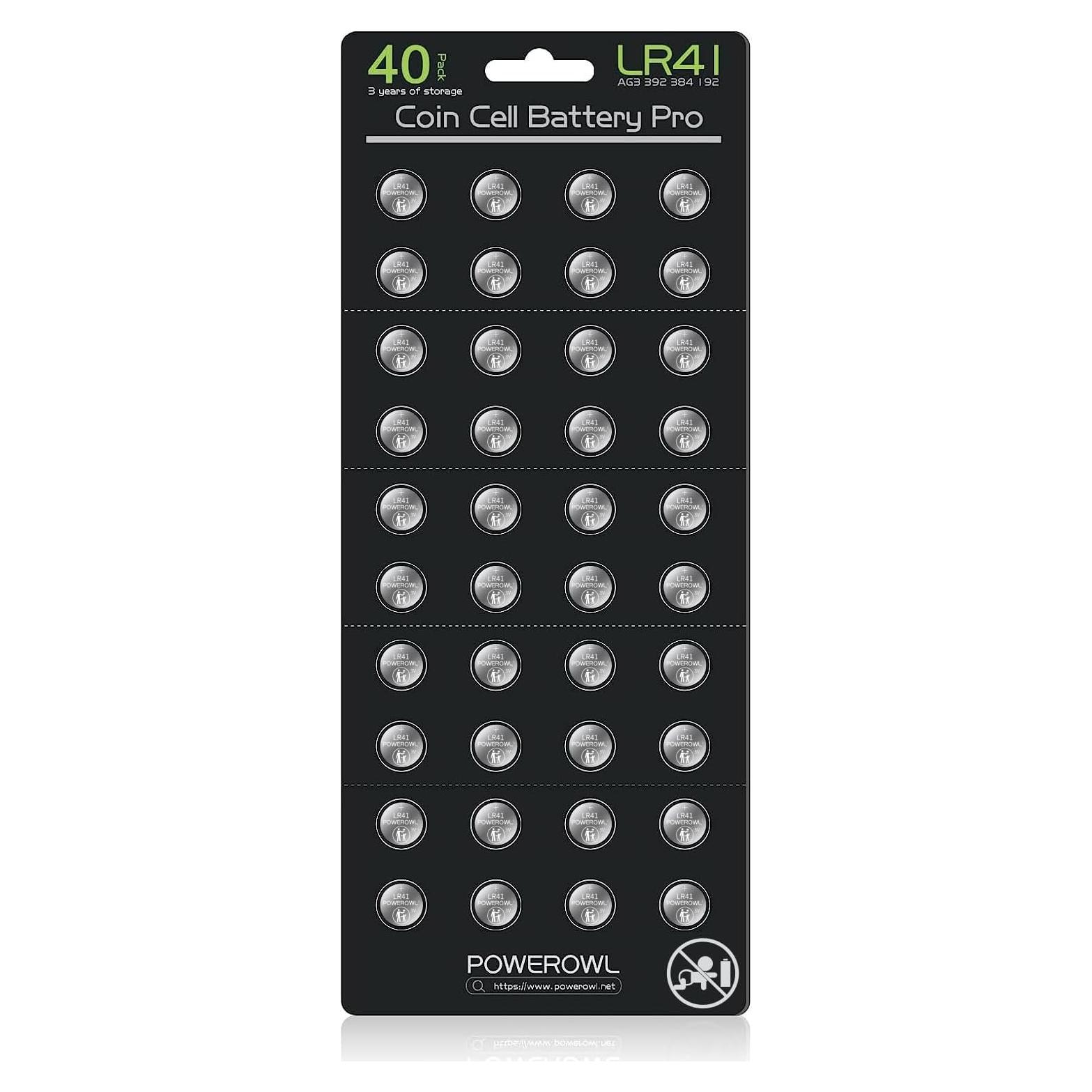 Baterías LR41 POWEROWL 40 Piezas Alcalinas 1.5V AG3