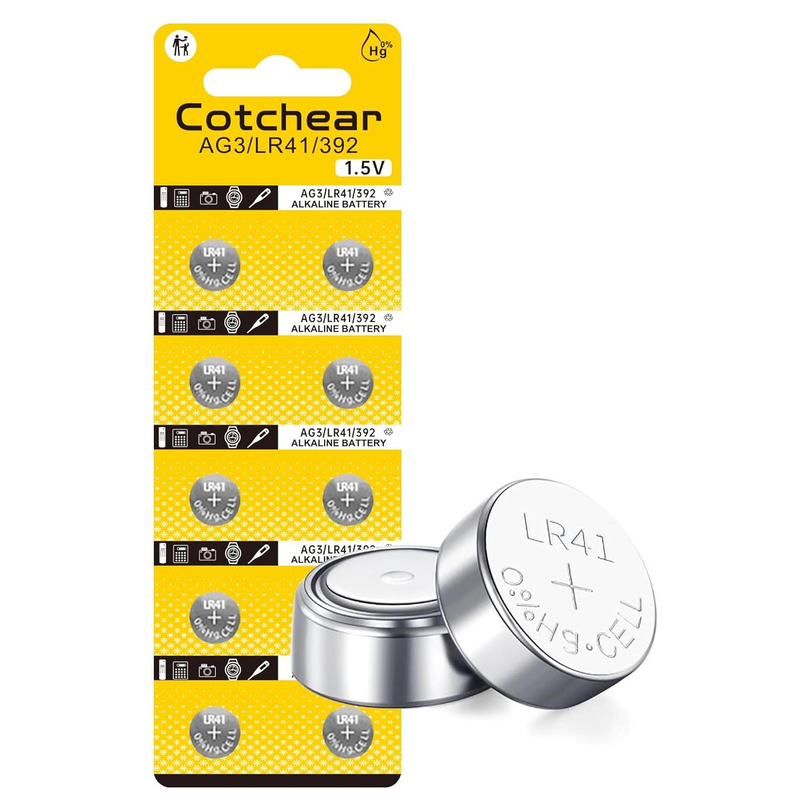 Baterías de botón Cotchear 10pcs AG3 LR41 1.5V Alcalinas