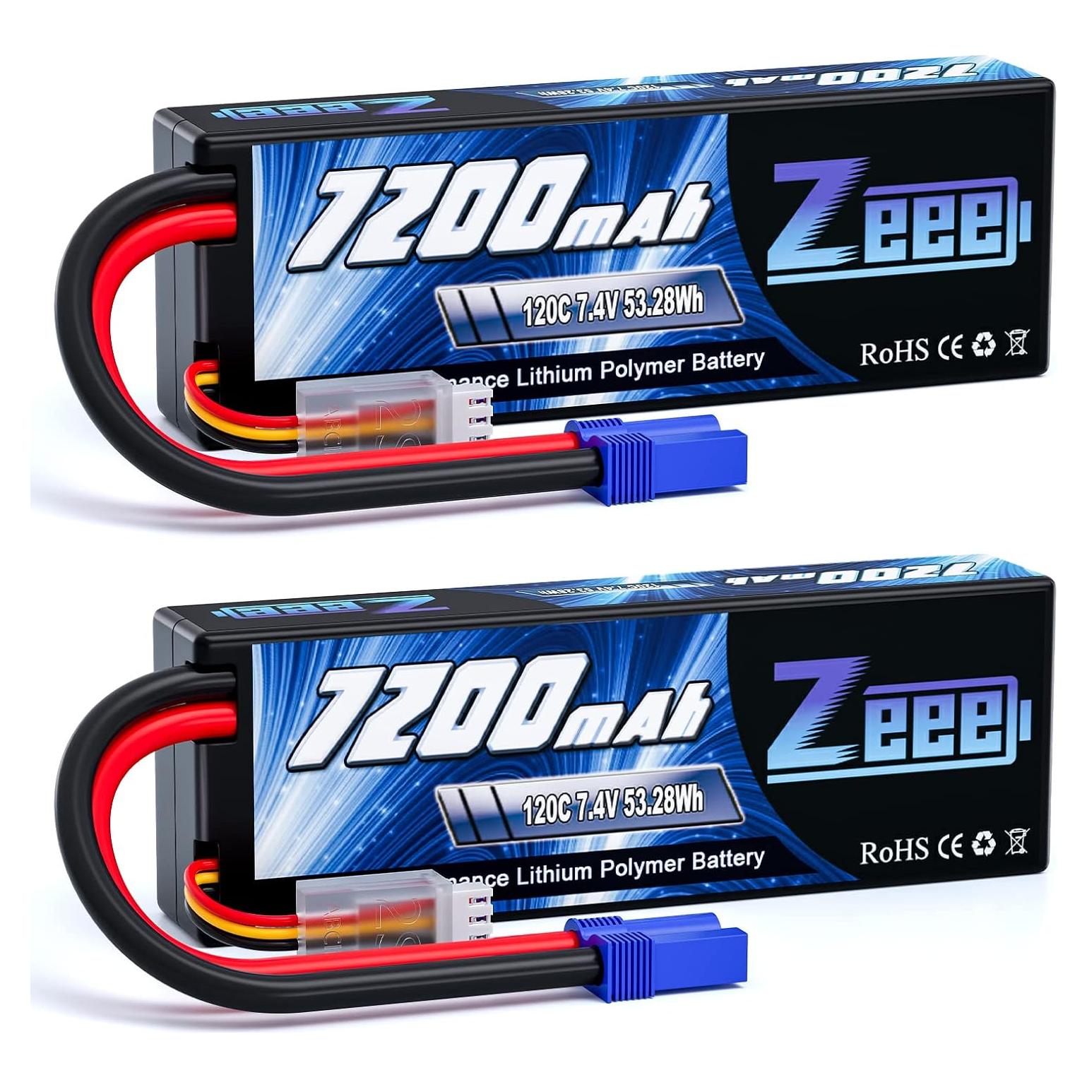 Batería Lipo Zeee 2S 7200mAh 7.4V 120C con conector EC5 - Paquete de 2