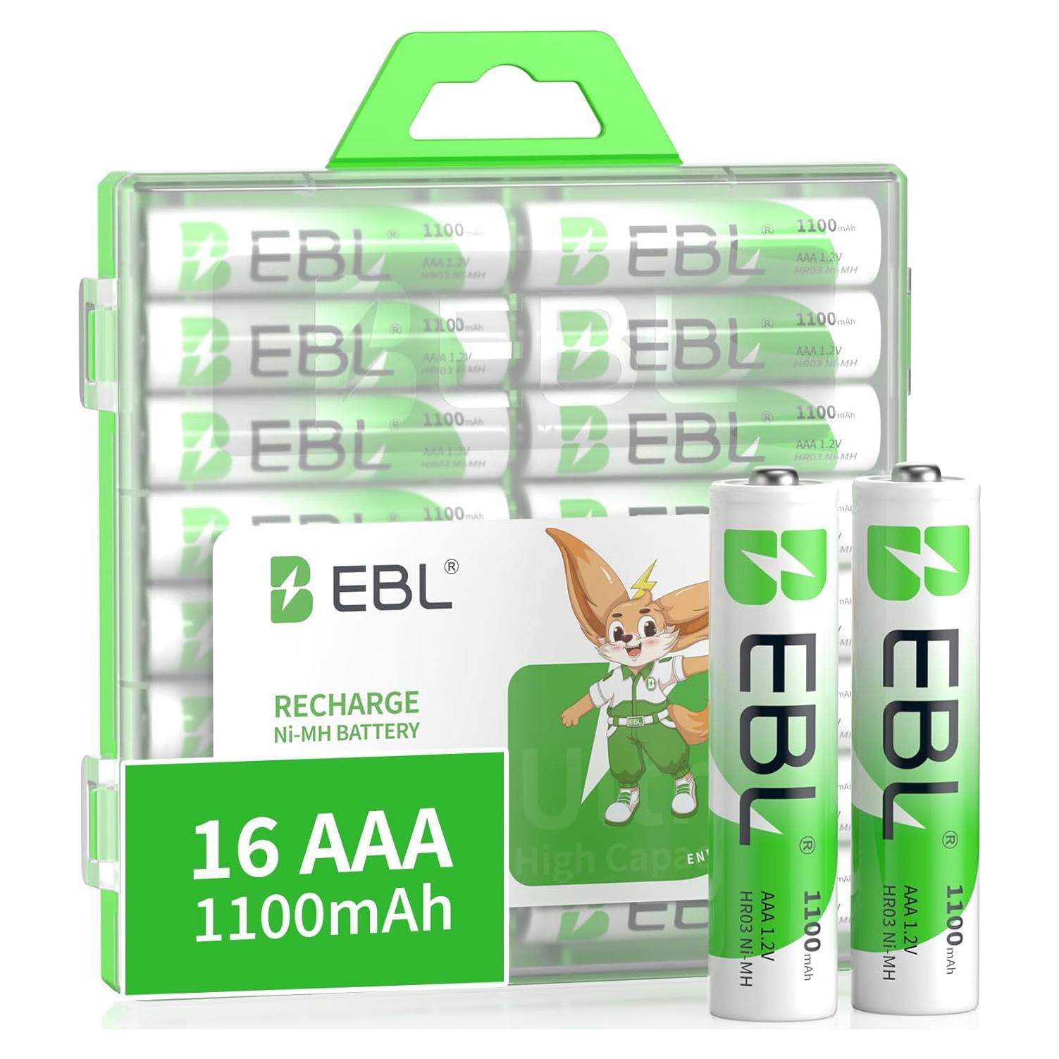 Baterías recargables AAA EBL 1100mAh 1.2V - 16 unidades