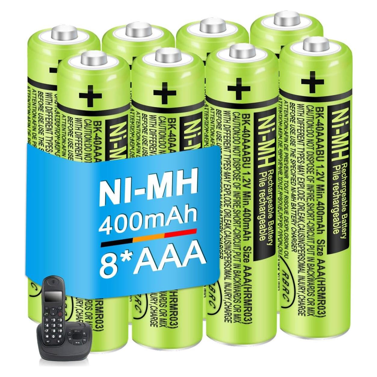 Paquete de 8 Baterías Recargables NiMH AAA 400mAh 1.2V Panasonic