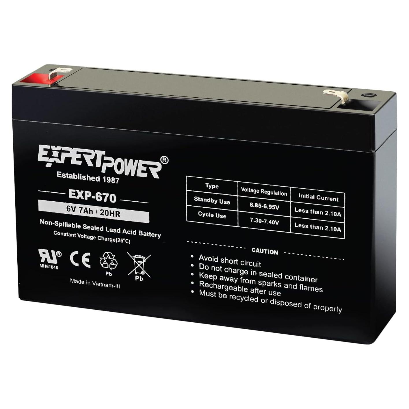 Batería de Plomo Sellada ExpertPower 6V 7AH Terminal F1