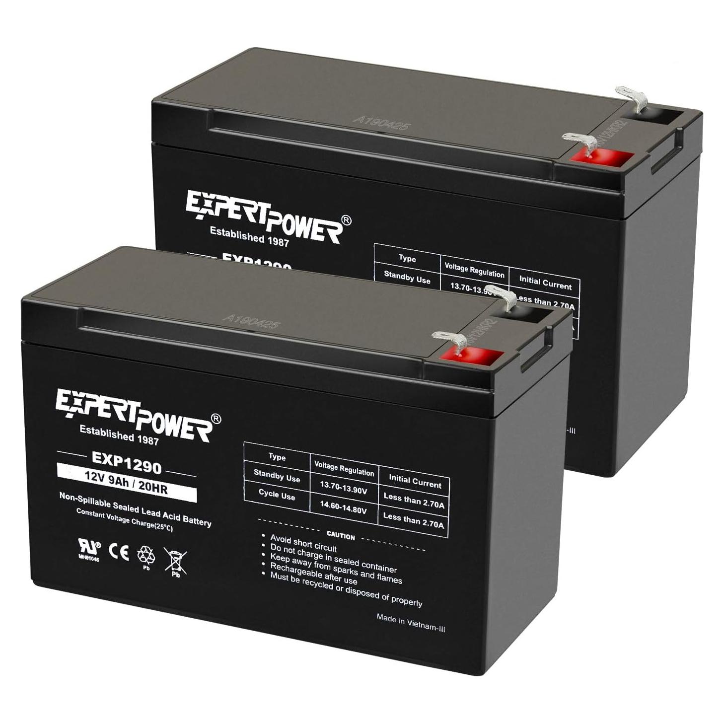 Batería de Plomo Sellada ExpertPower 12V 9Ah F2 - Paquete de 2