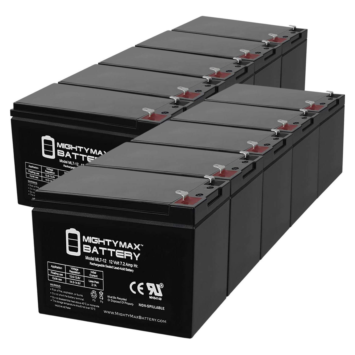 Batería recargable 12V 7.2Ah Mighty Max SLA - Paquete de 10