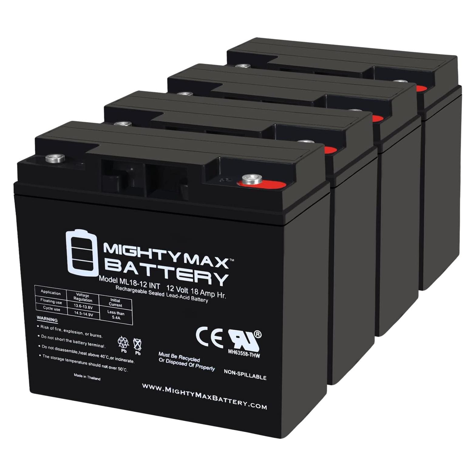 Batería recargable 12V 18AH Mighty Max SLA - Paquete de 4