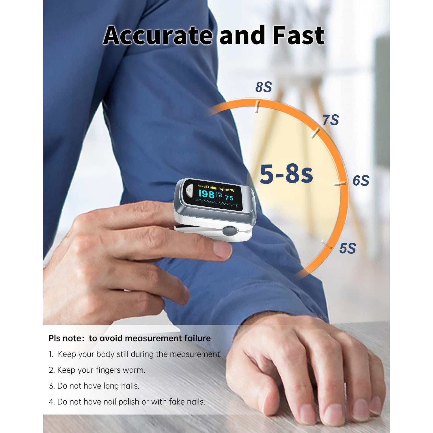 Oxímetro de Pulso HealthTree JKS50B con Pantalla OLED y 2 Pilas AAA