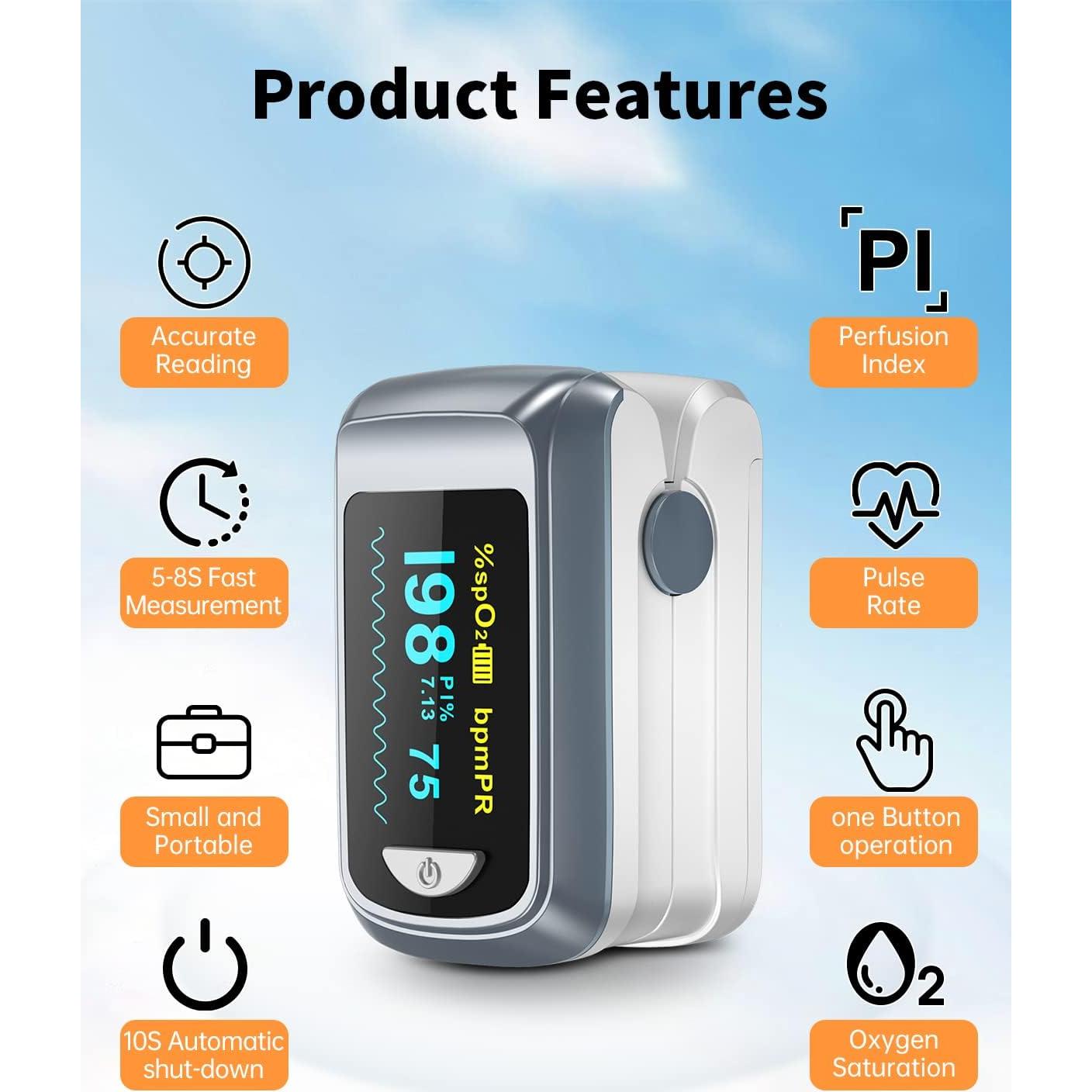 Oxímetro de Pulso HealthTree JKS50B con Pantalla OLED y 2 Pilas AAA