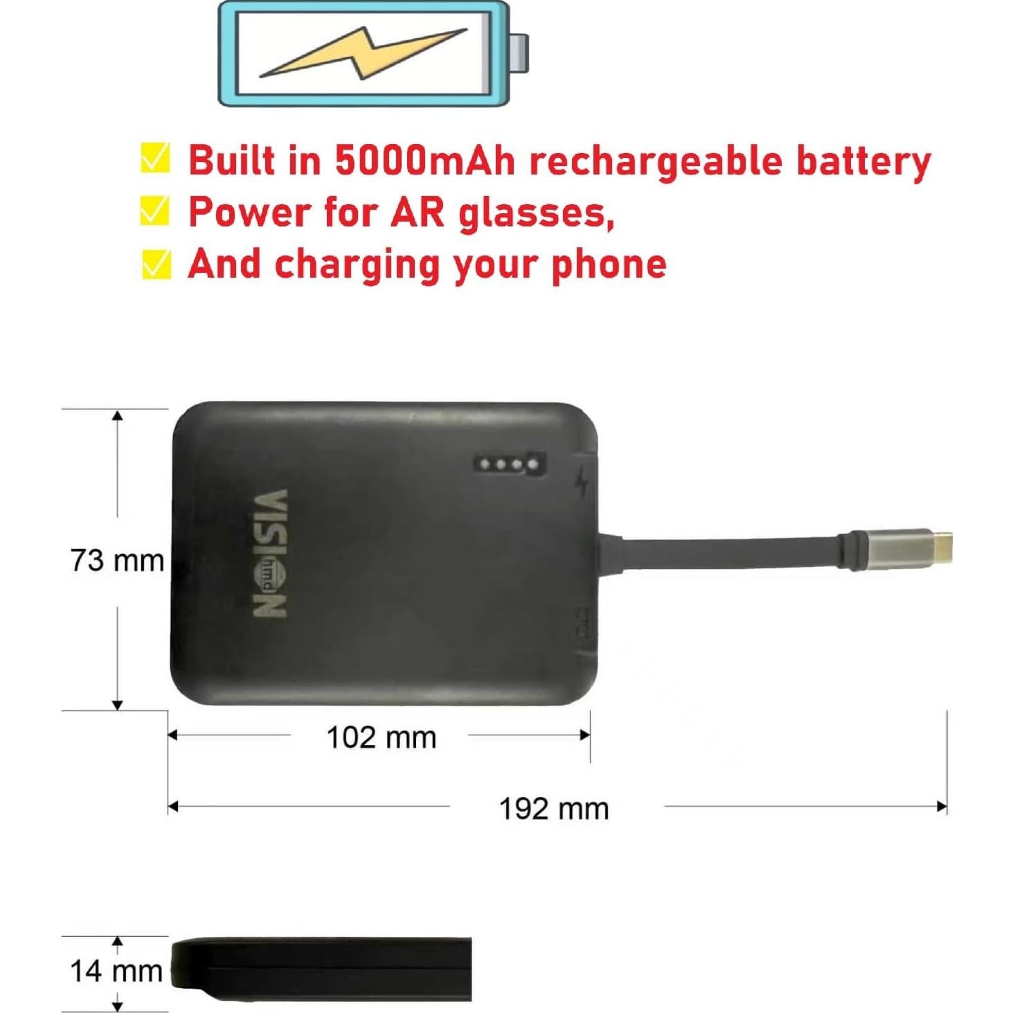 Adaptador USB C a Gafas AR VISIONhmd 5000mAh 4K 60Hz