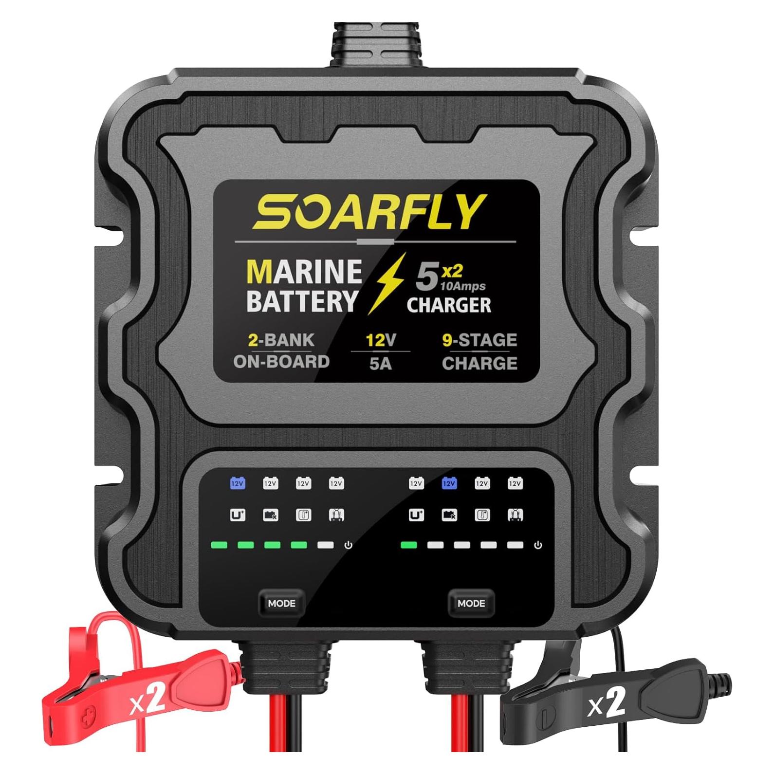 Cargador de Batería Marino SOARFLY 10A 2 Bancos 12V Impermeable