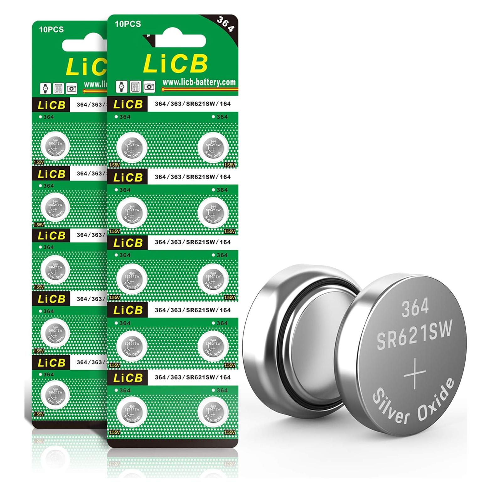 Baterías de botón LiCB 20 Pack SR621SW 1.5V Duraderas