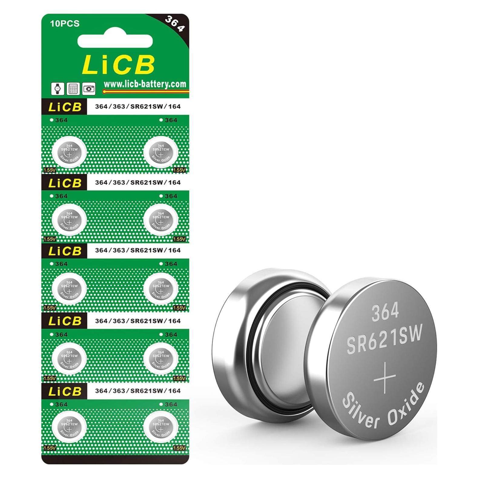 Paquete de 10 Baterías de Reloj LiCB SR621SW 1.55V Duraderas