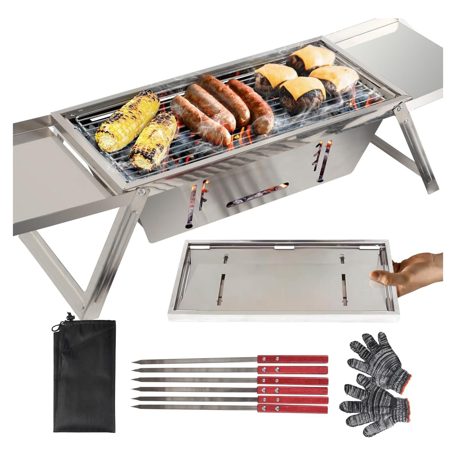 Parrilla Portátil Griddle Buddy Fold N Go con 6 Brochetas