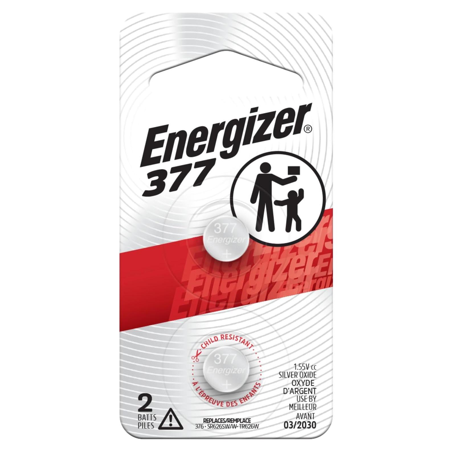 Batería de botón Energizer 377 de óxido de plata, 2 unidades