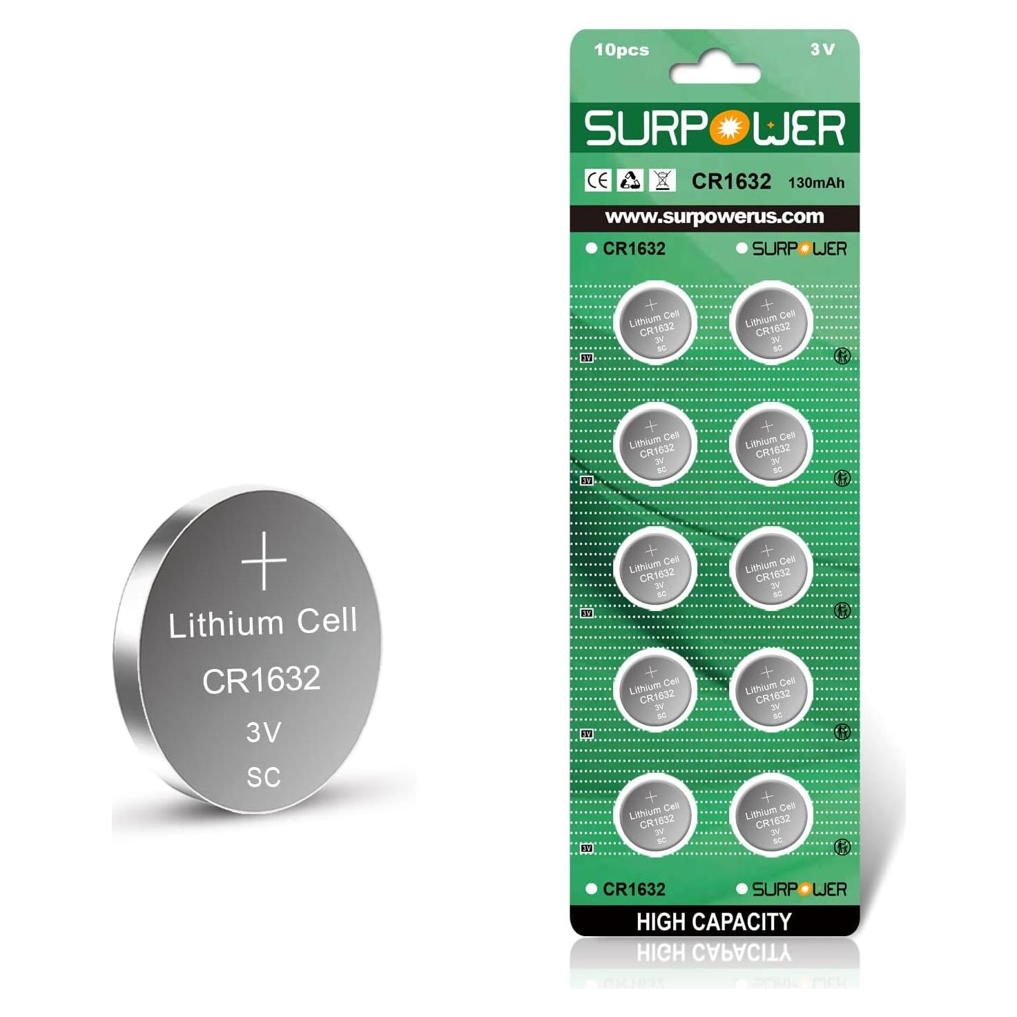 Batería de Litio 3V SURPOWER CR1632 - Paquete de 10 Unidades
