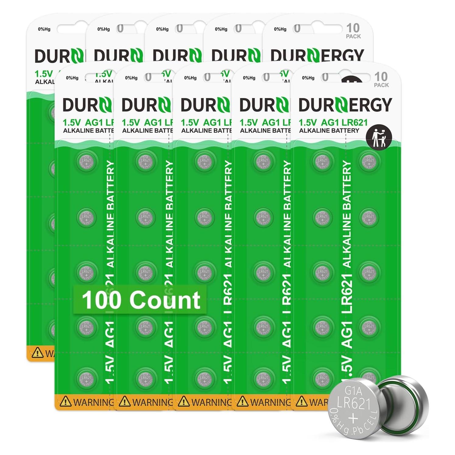 Baterías de Reloj DURNERGY AG1 SR621SW 100 Pcs Alcalinas