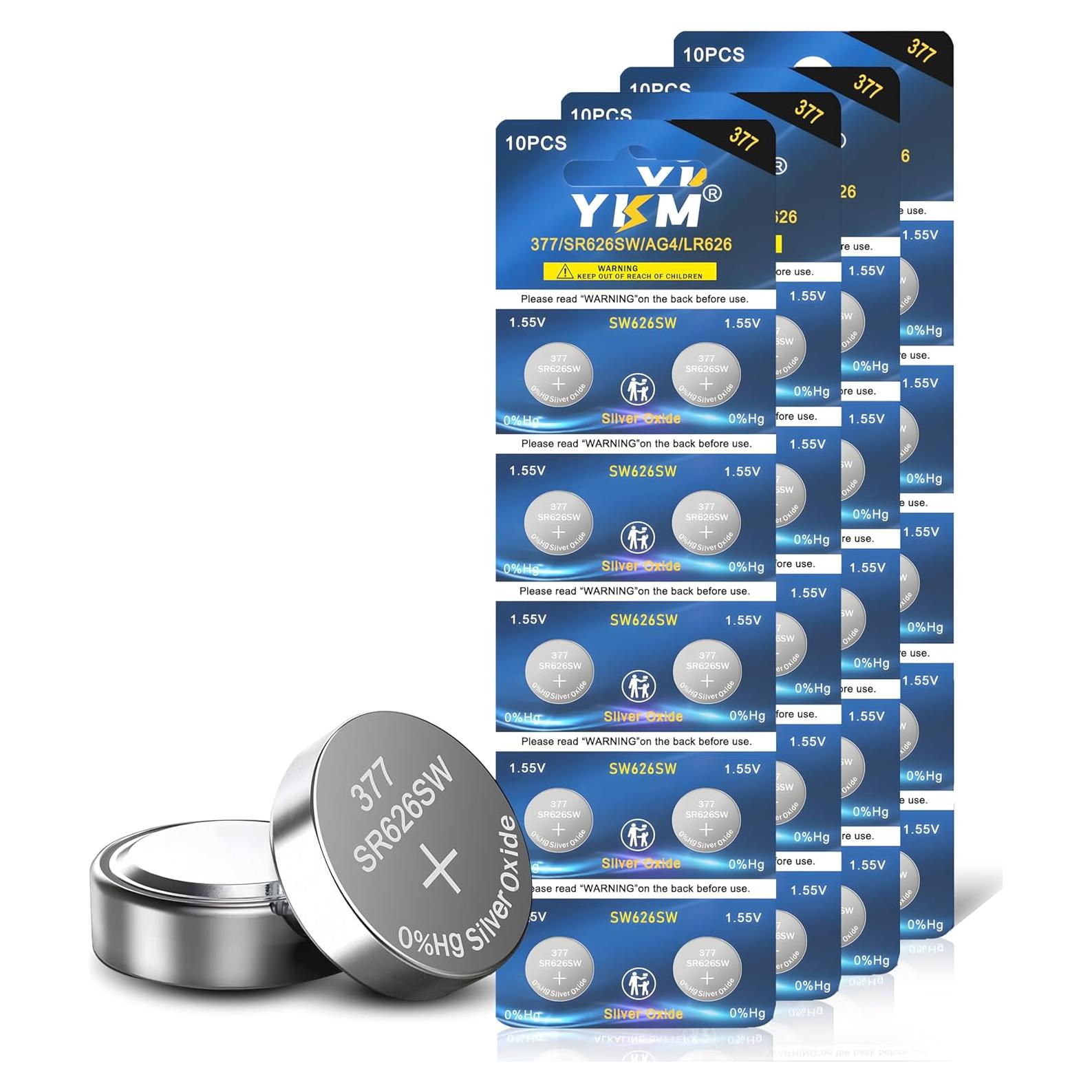 Baterías de Reloj YKM 377 SR626SW 40 Unidades 1.55V Óxido de Plata