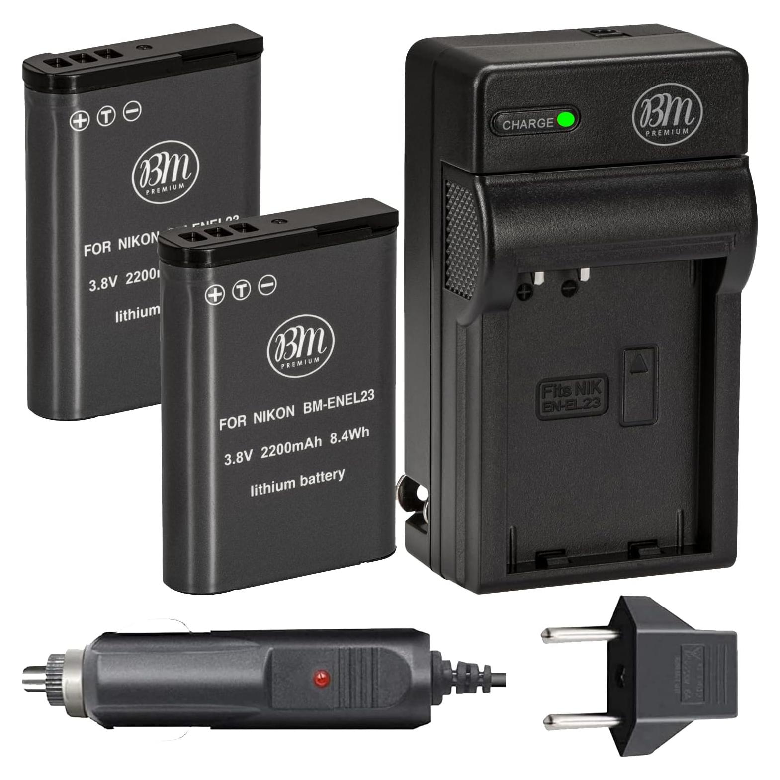 BM Premium Paquete 2 Baterías EN-EL23 y Cargador para Nikon