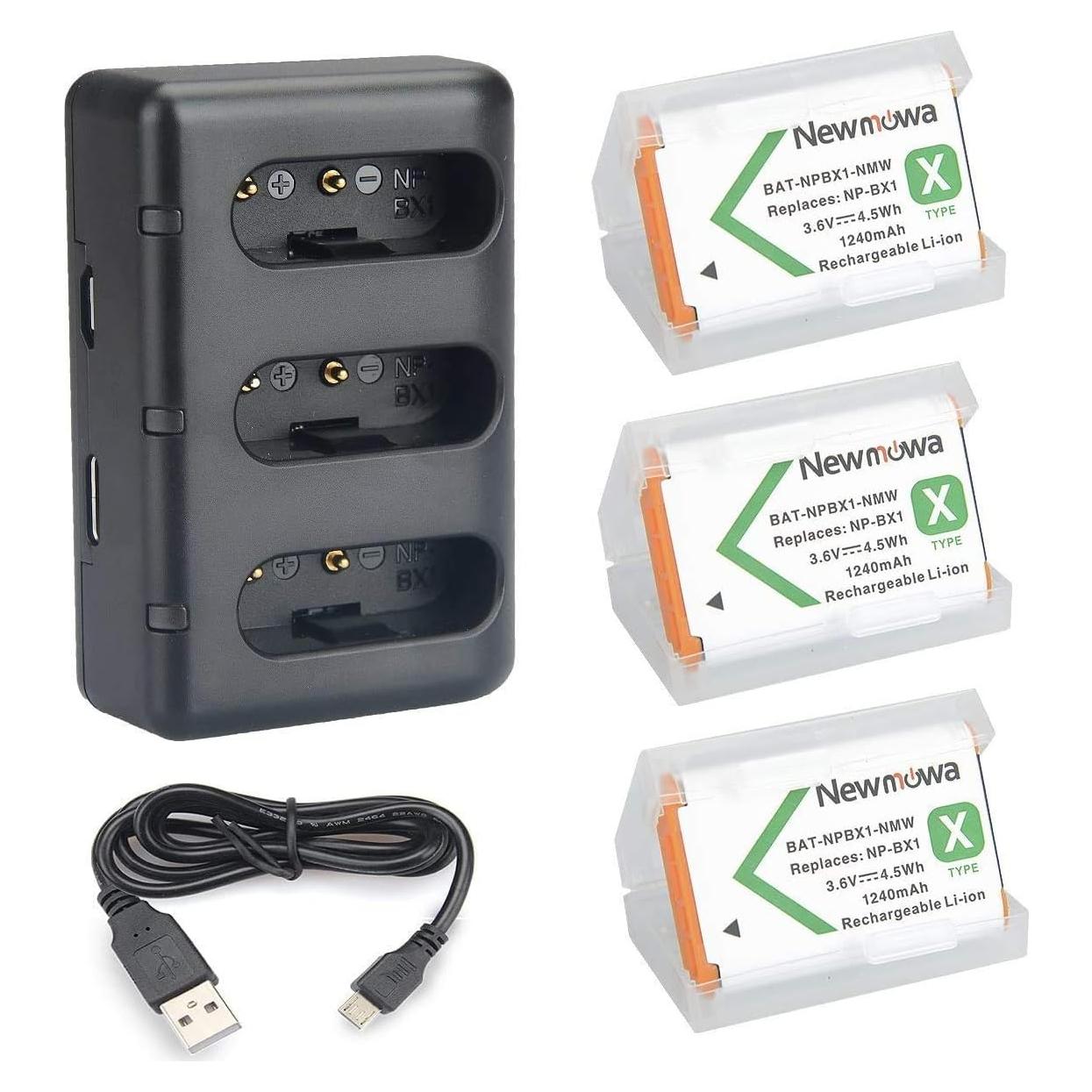 Batería de Reemplazo Sony NP-BX1 Newmowa 3 Unidades + Cargador USB