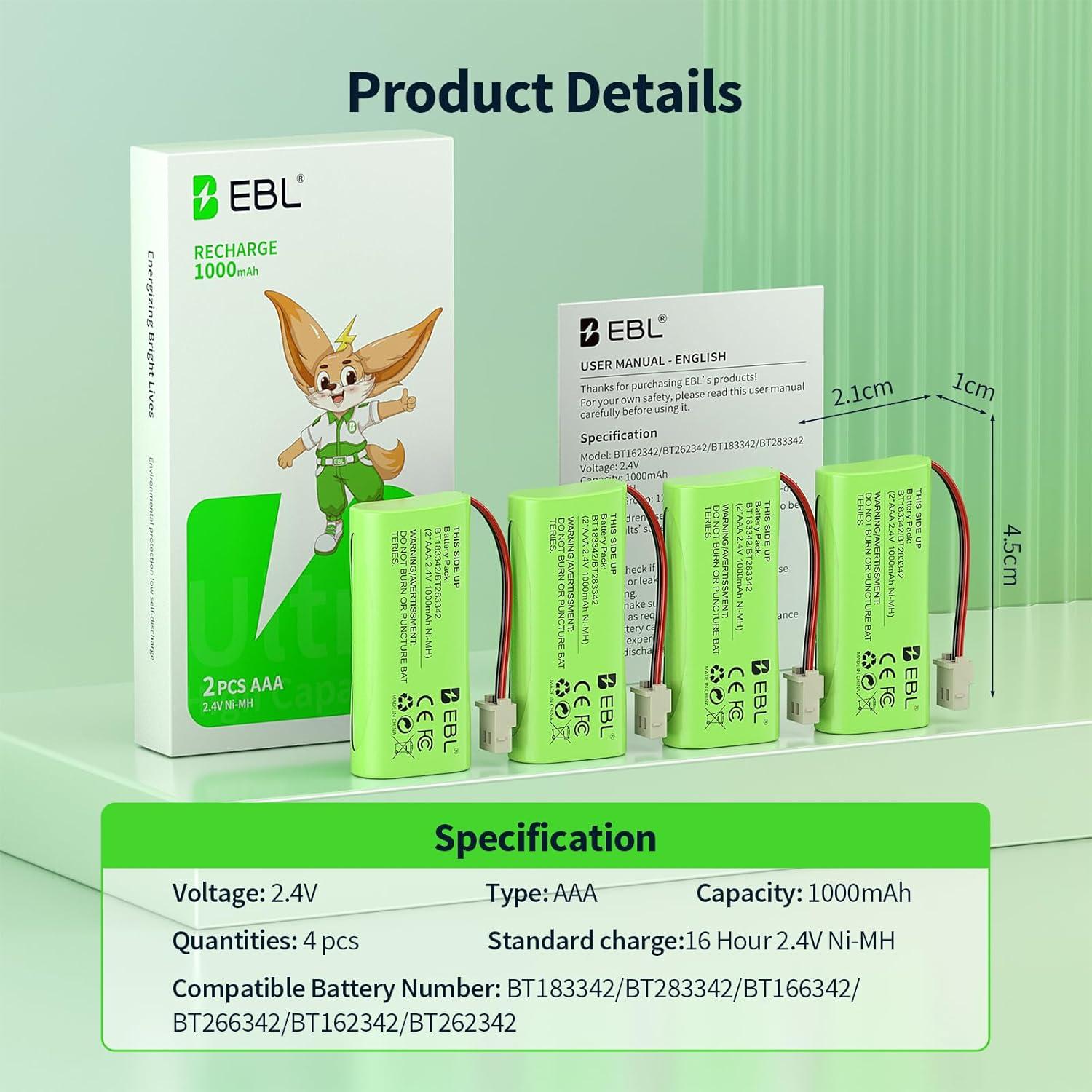 Batería Ni-MH EBL BT183342 1000mAh Compatible Teléfonos