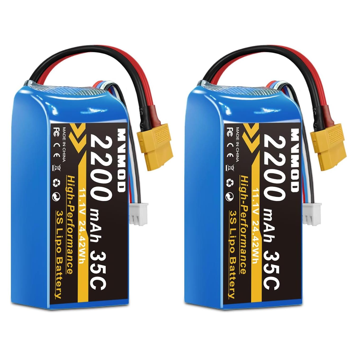Batería LiPo 3S 2200mAh 11.1V 35C XT60 2 Paquetes RC
