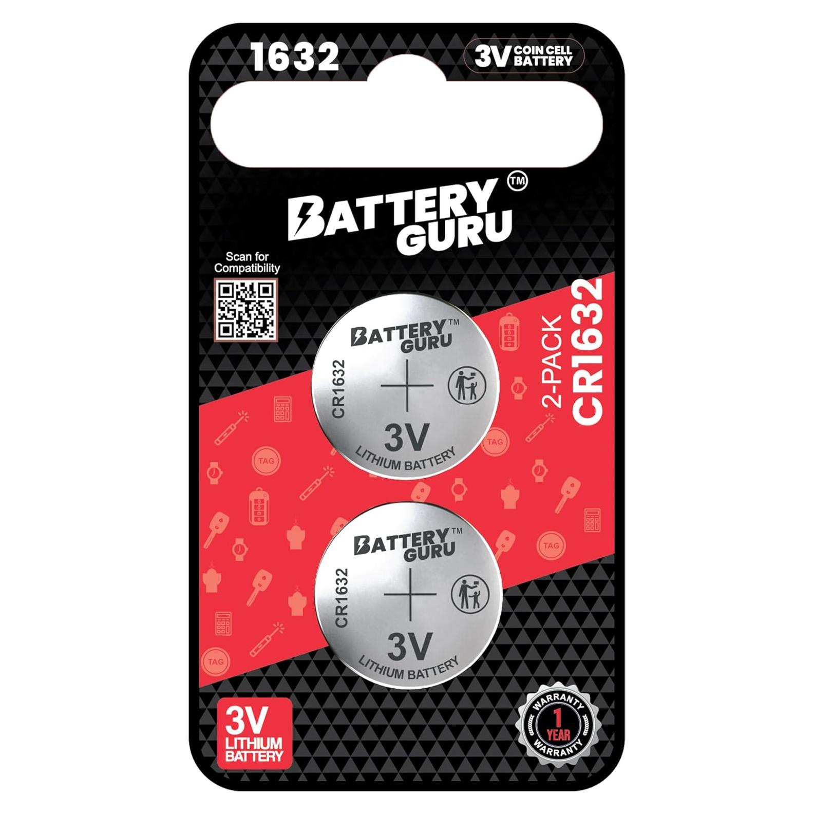 Baterías de Llave de Auto BatteryGuru CR1632 3V para Toyota Camry 2007-2011 - Paquete de 2