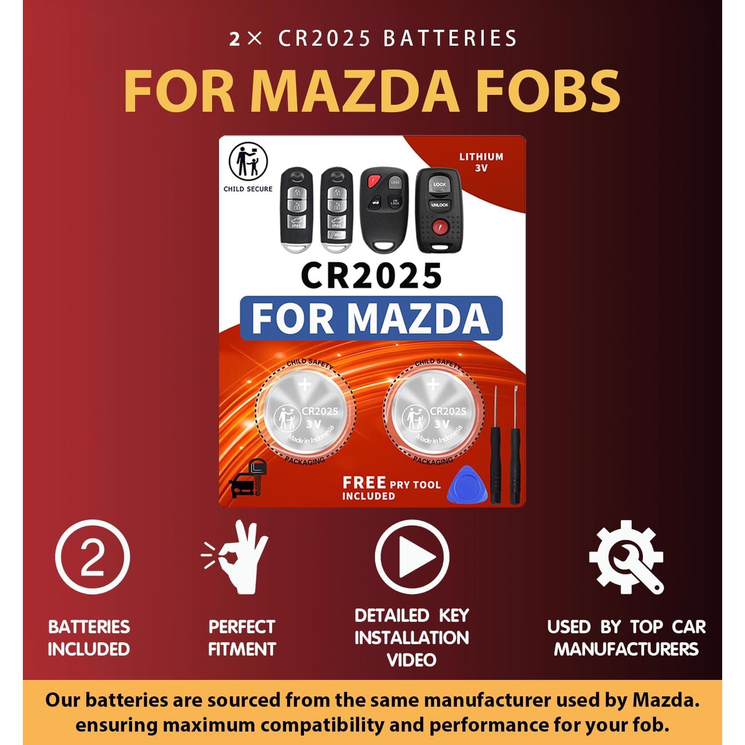 Batería de Llave Remota CR2025 para Mazda 2004-2020 - 2 Pzs