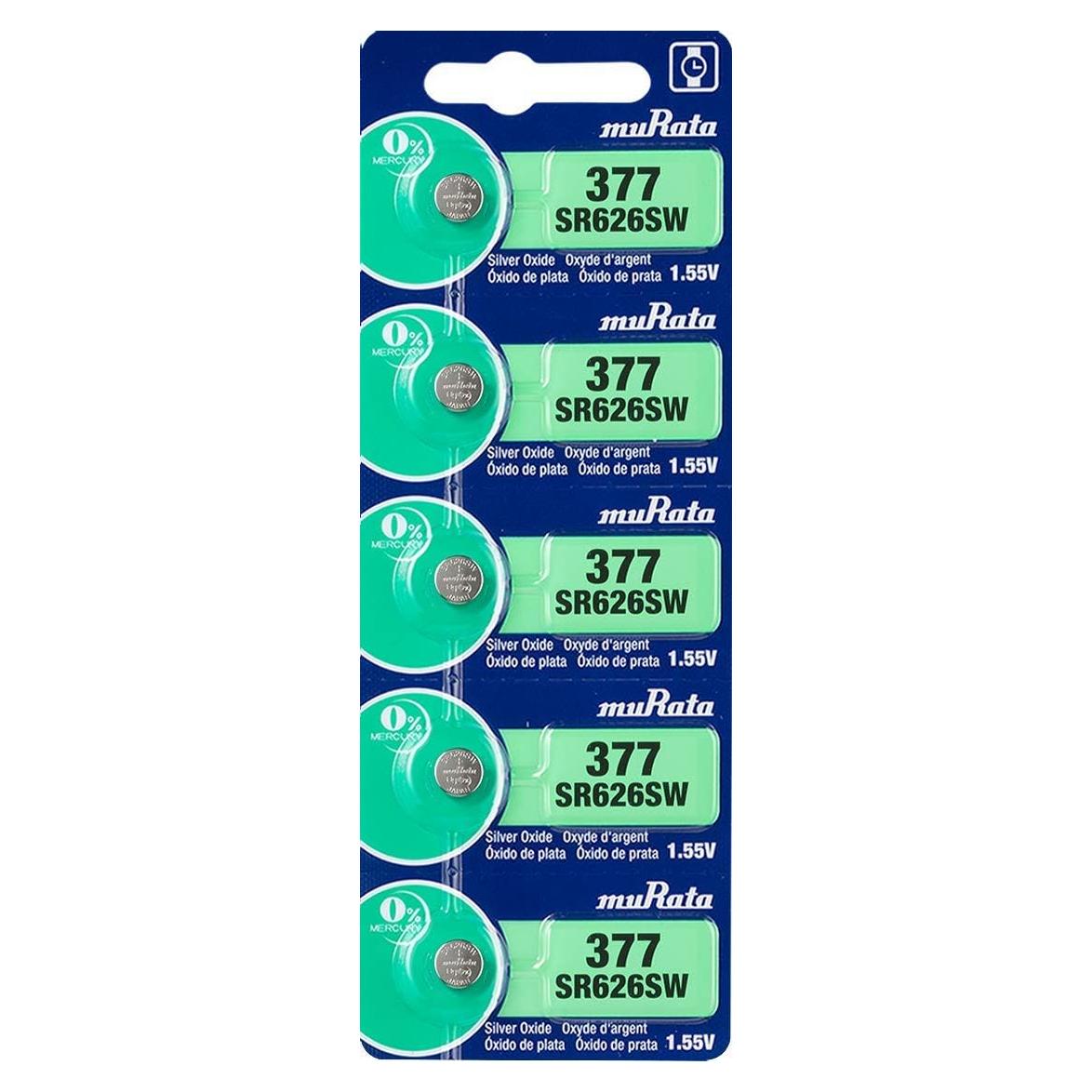 Batería de Reloj Murata 377 SR626SW 1.55V Óxido de Plata - 5 Unidades