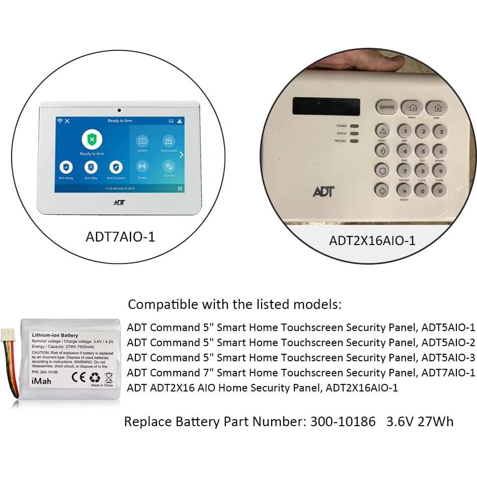 Batería de Reemplazo iMah 300-10186 para Panel ADT Command 3.6V