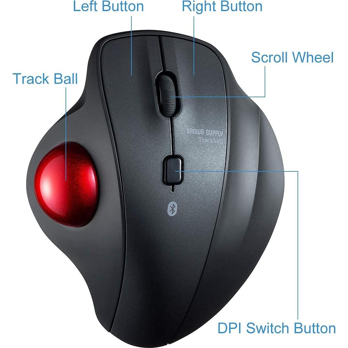 SANWA Bluetooth Ergonomic Trackball Mouse, Optical Vertical Rollerball Mice, Silent Buttons, 600/800/1200/1600 Adjustable DPI, Compatible with MacBook, Windows, macOS, iPad, Android, iOS, Chrome OS