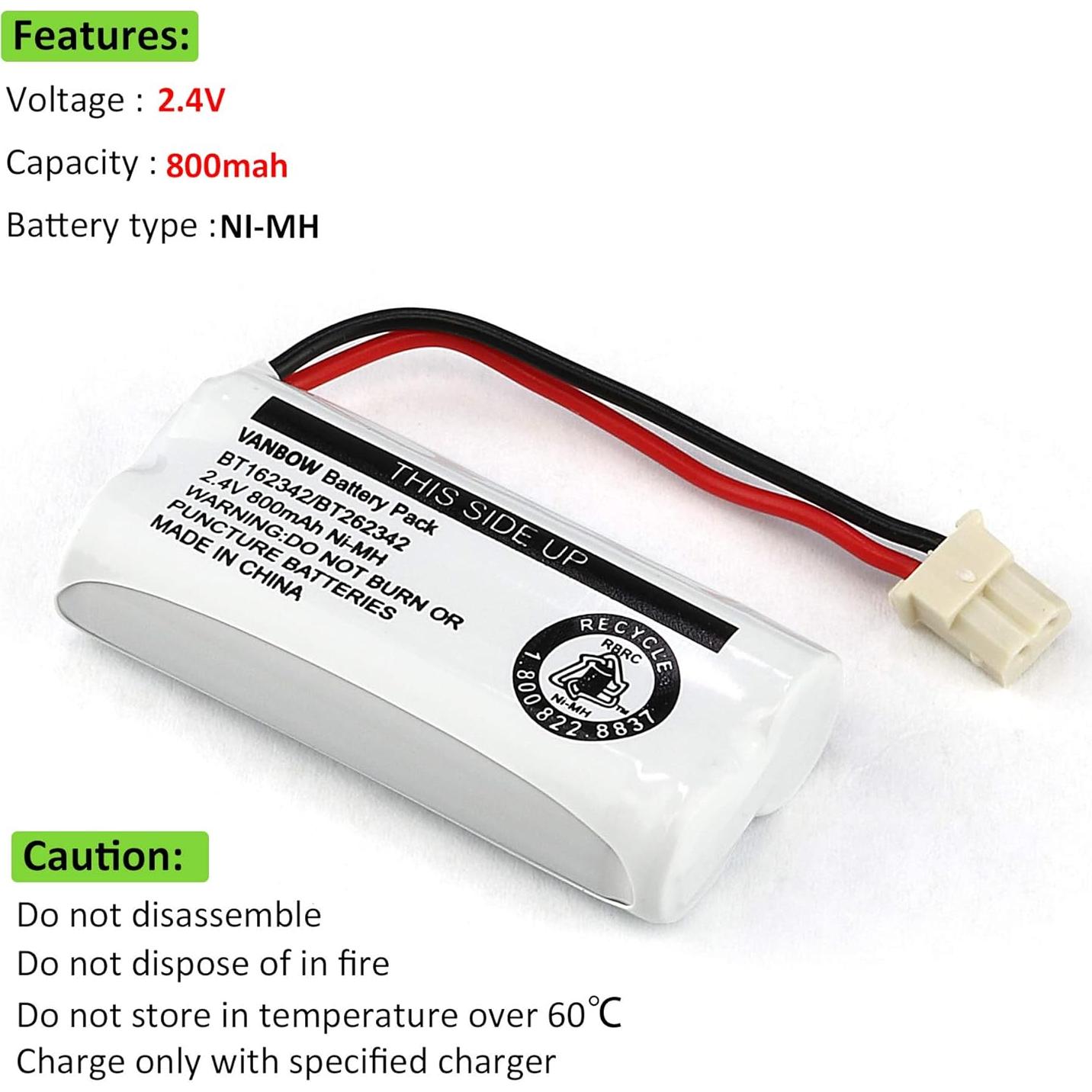 Batería Ni-MH 2.4V 800mAh VANBOW para Teléfonos Inalámbricos
