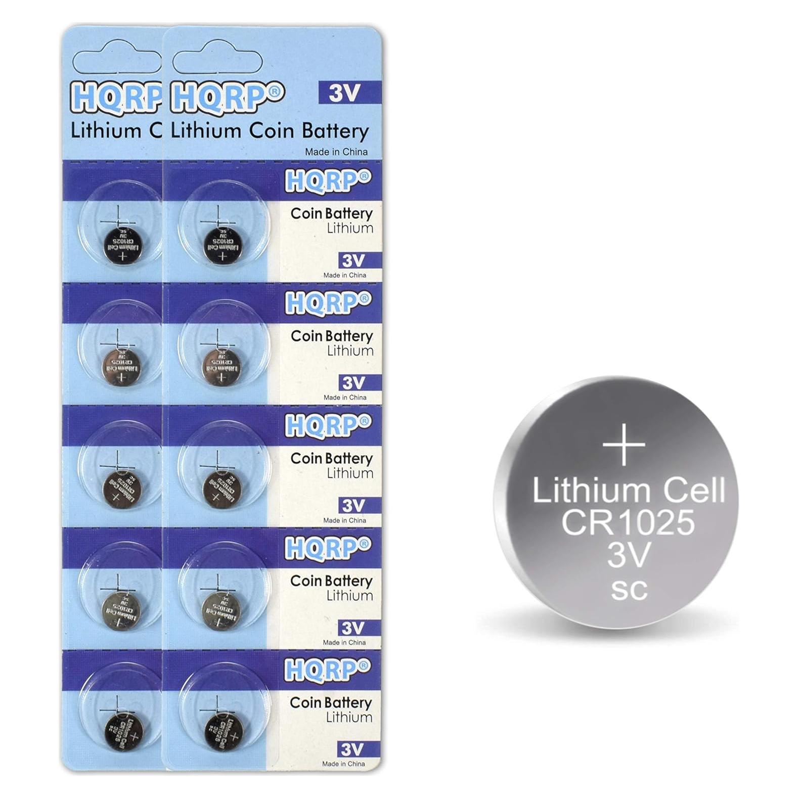 Paquete de 10 Baterías de Litio HQRP CR1025 3V para Relojes