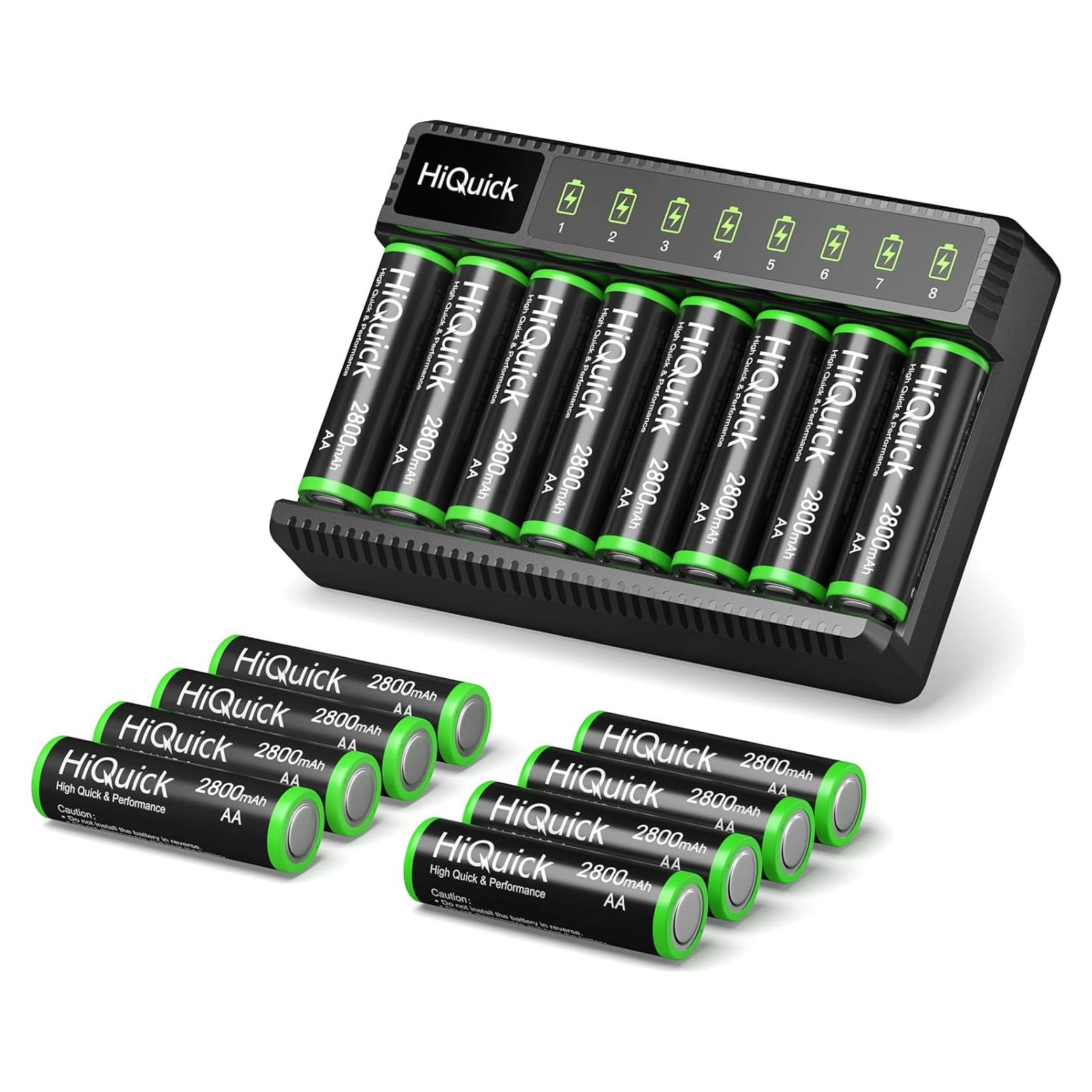 Baterías recargables AA HiQuick 2800mAh + Cargador 8 Bahías