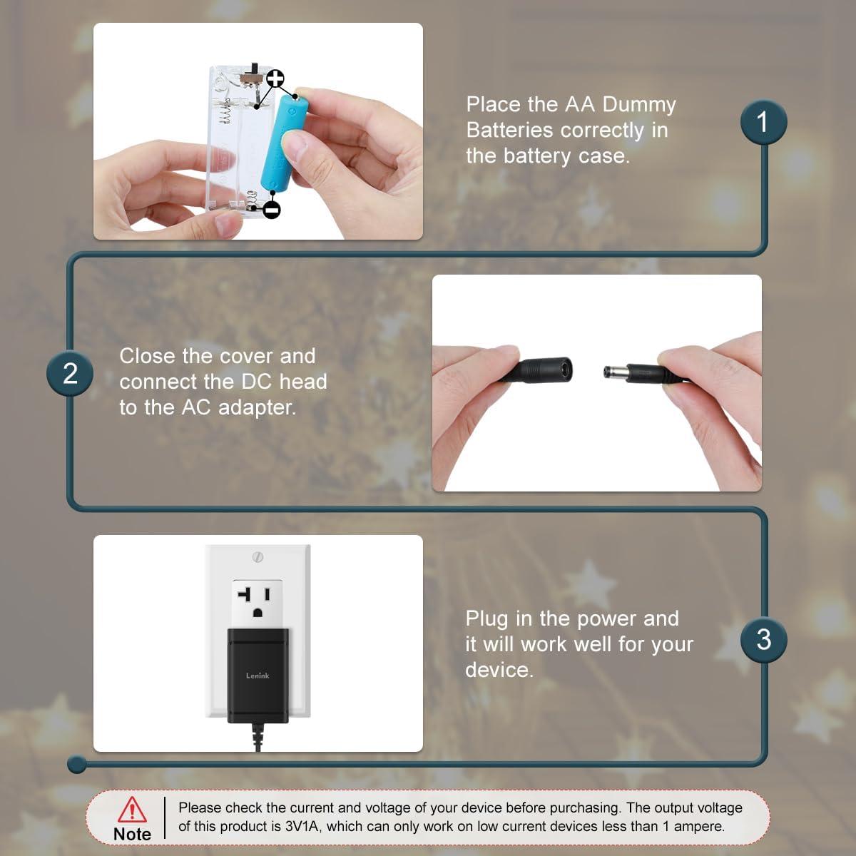 Adaptador de Fuente de Alimentación AC Lenink 3V 1A para 2 Baterías AA