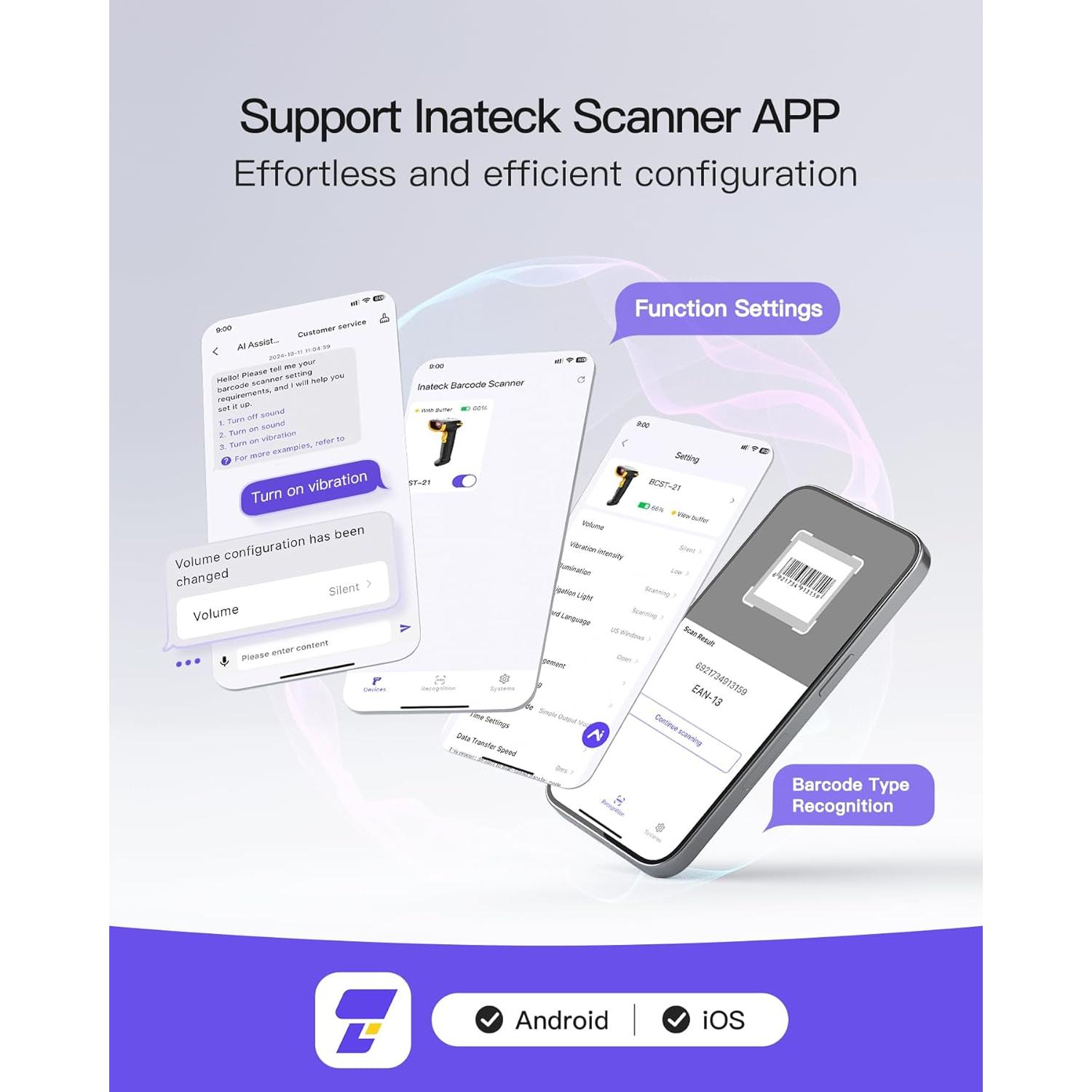 Escáner de Código de Barras Inateck BCST-21 Inalámbrico Bluetooth