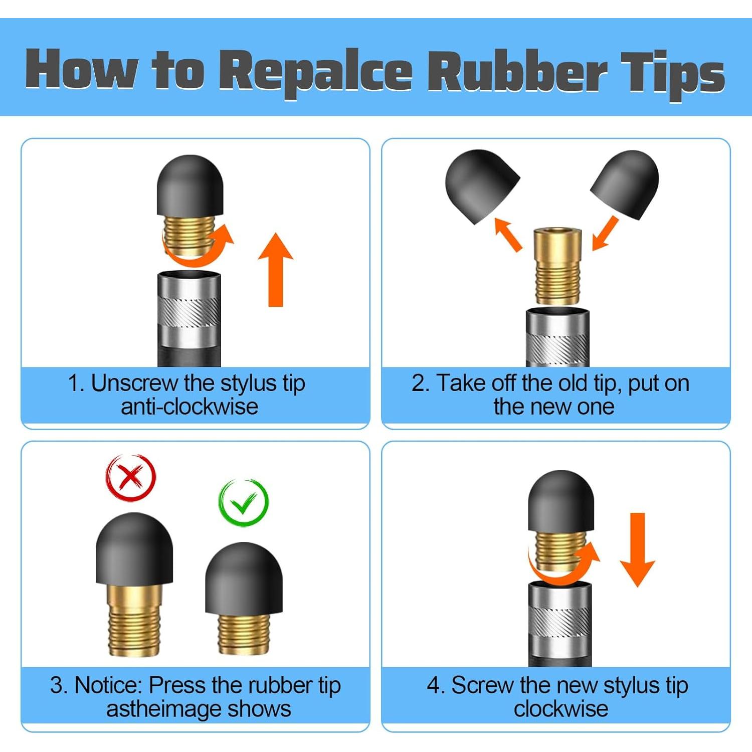 30 Puntas de Goma para Stylus JIYIN - 0.51 cm y 0.71 cm