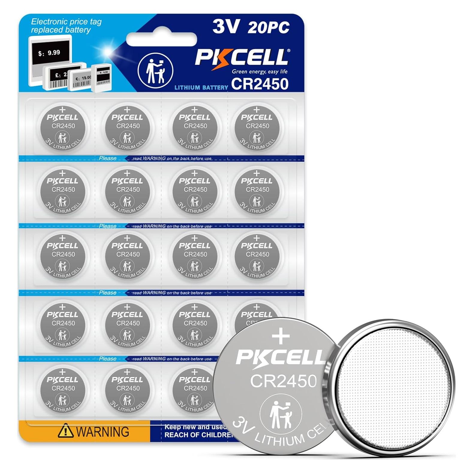 Paquete de 20 Baterías CR2450 PKCELL 3V Alta Capacidad