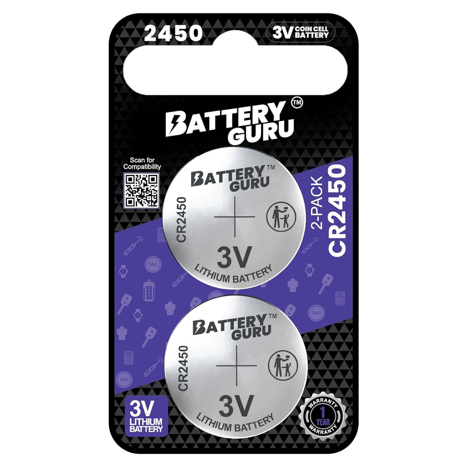 Batería de Llave de Coche CR2450 3V - Paquete de 2 Battery Guru