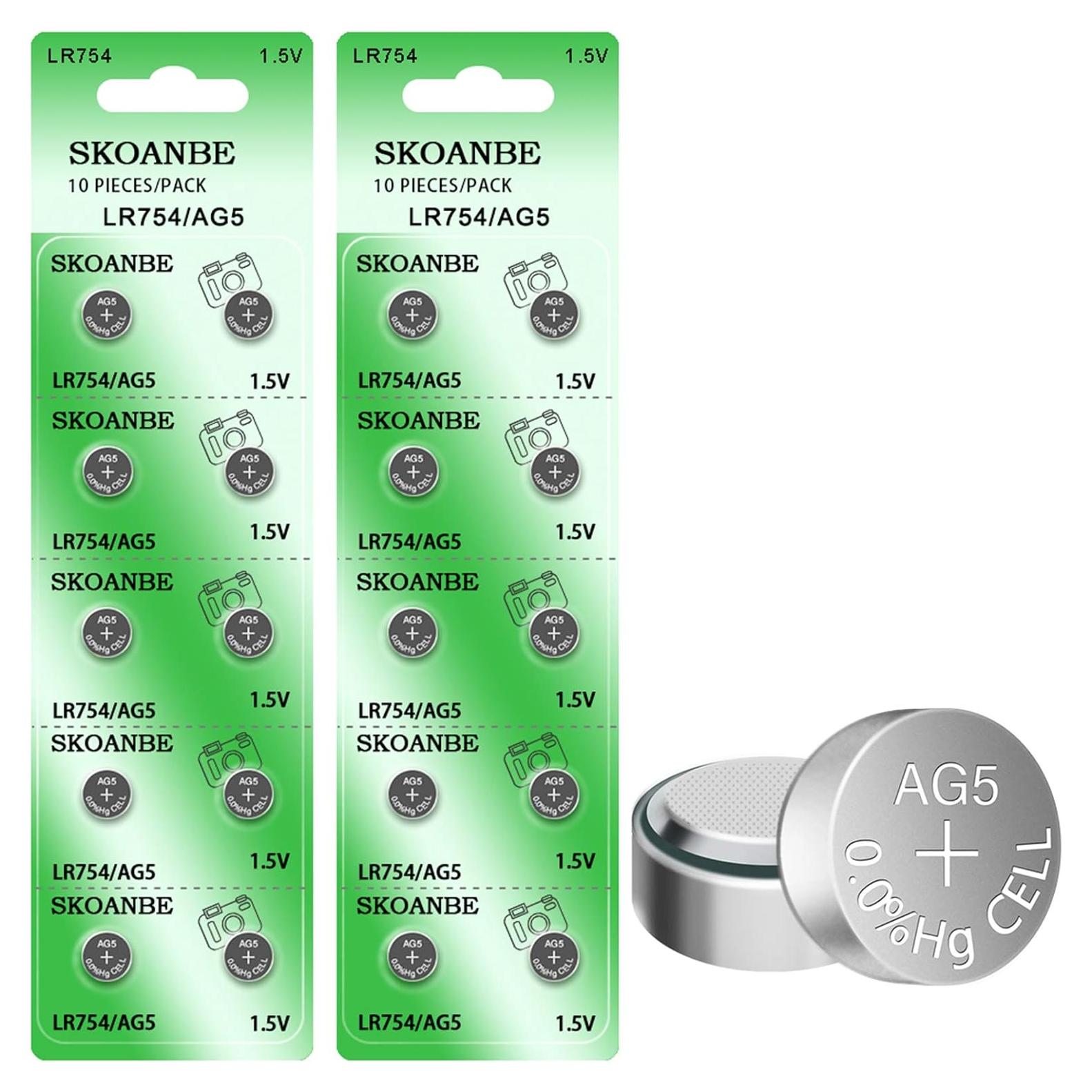 Baterías de Botón SKOANBE AG5 LR754 20 Paquetes 1.5V