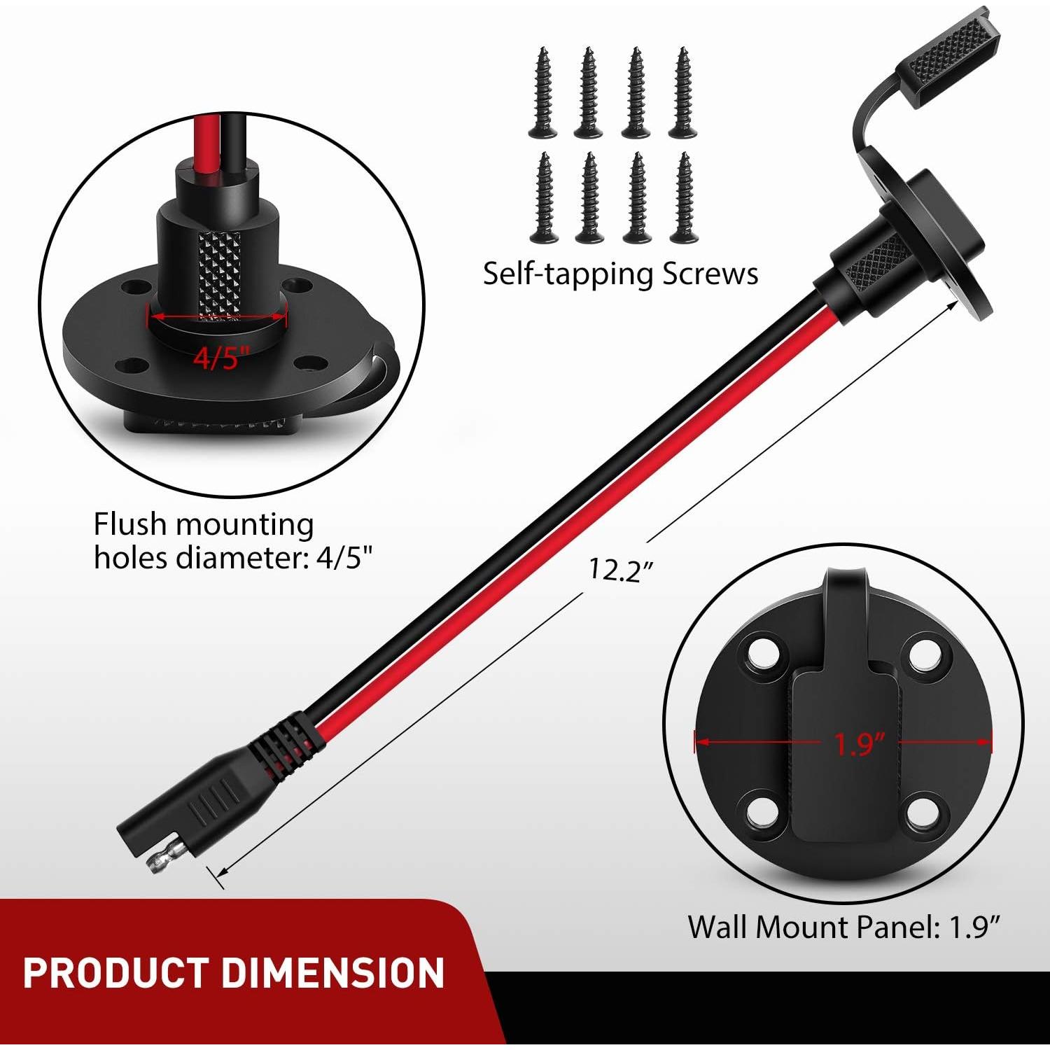 Toma de Corriente SAE Nilight 12AWG 2 Pines 33cm para Panel Solar