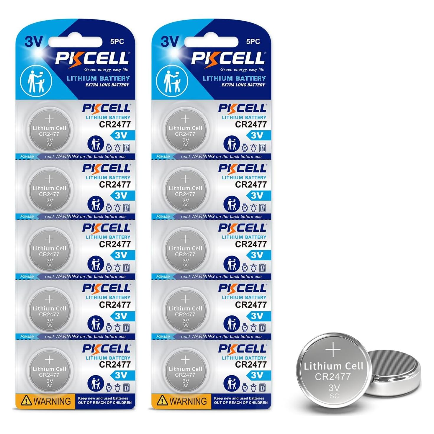 Paquete de 10 Baterías de Litio CR2477 3V PKCELL