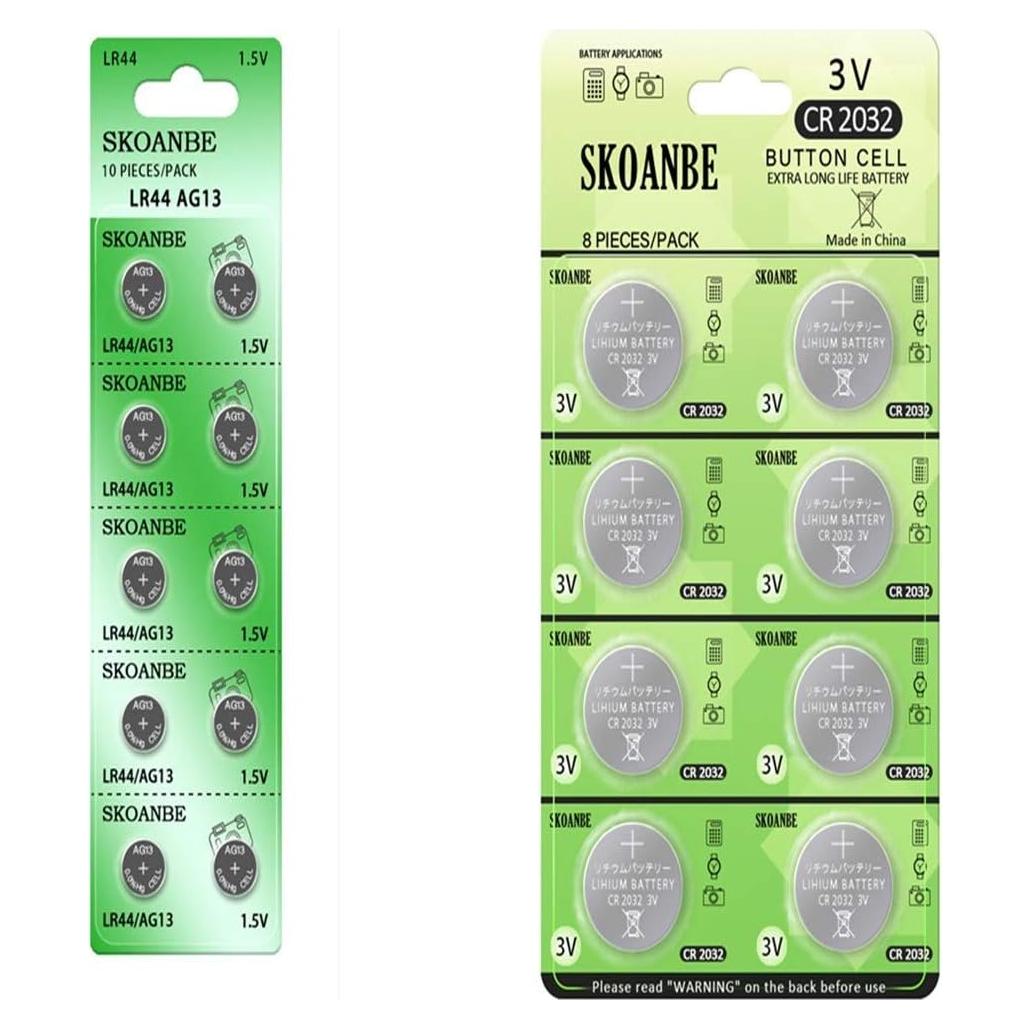 Baterías de Botón SKOANBE 10PCS LR44 + 8PCS CR2032 3V