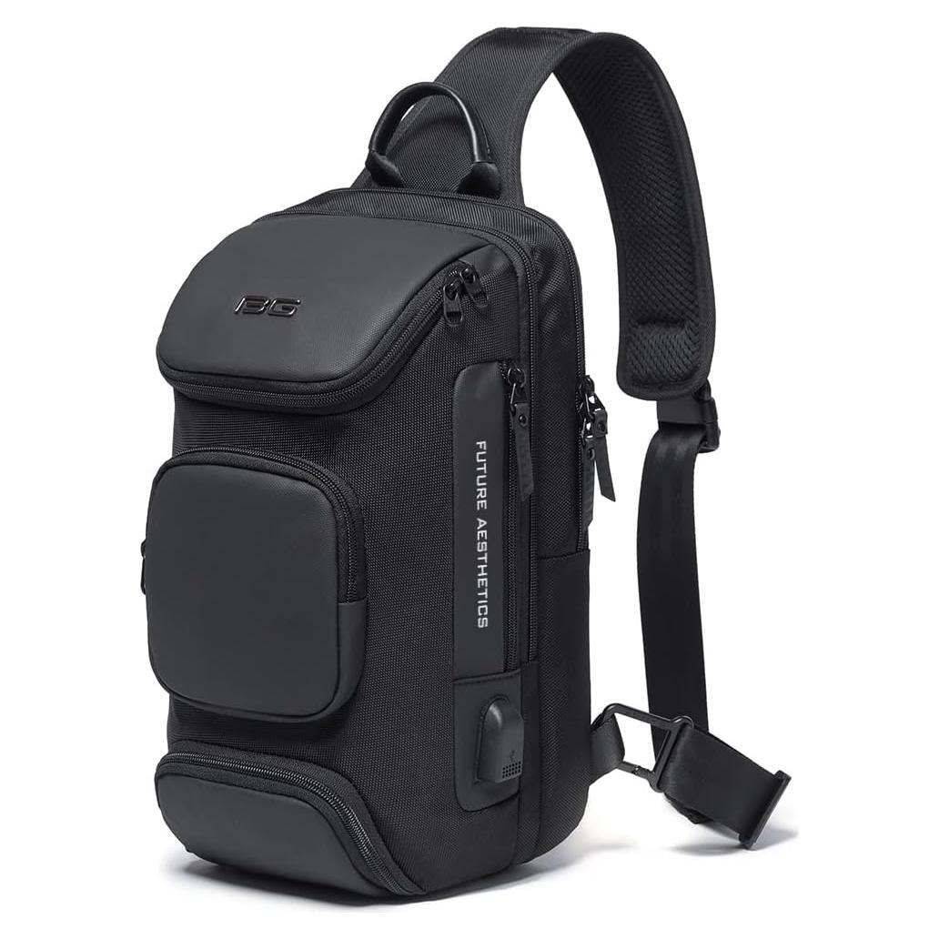 BANGE Bolsa Cruzada Negra Impermeable con Carga USB 15L