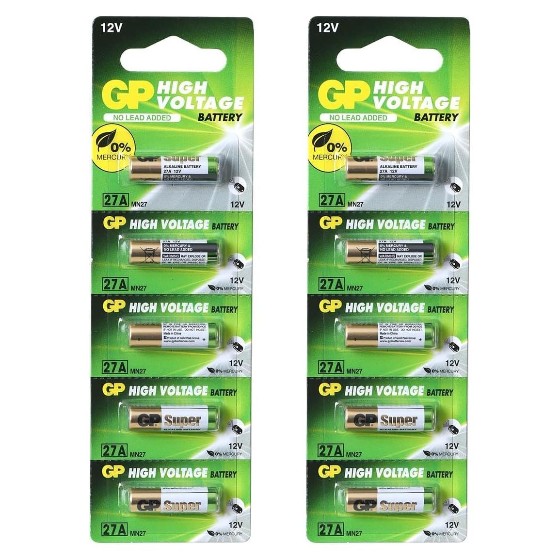 Baterías Alcalinas GP 27A 12V - Pack de 10 Unidades