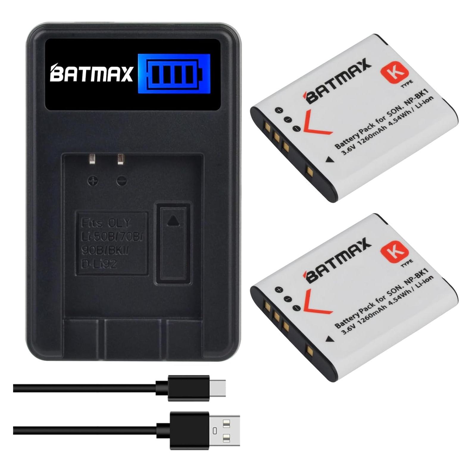 Batmax 2 Baterías Li-ion NP-BK1 + Cargador Rápido LCD USB
