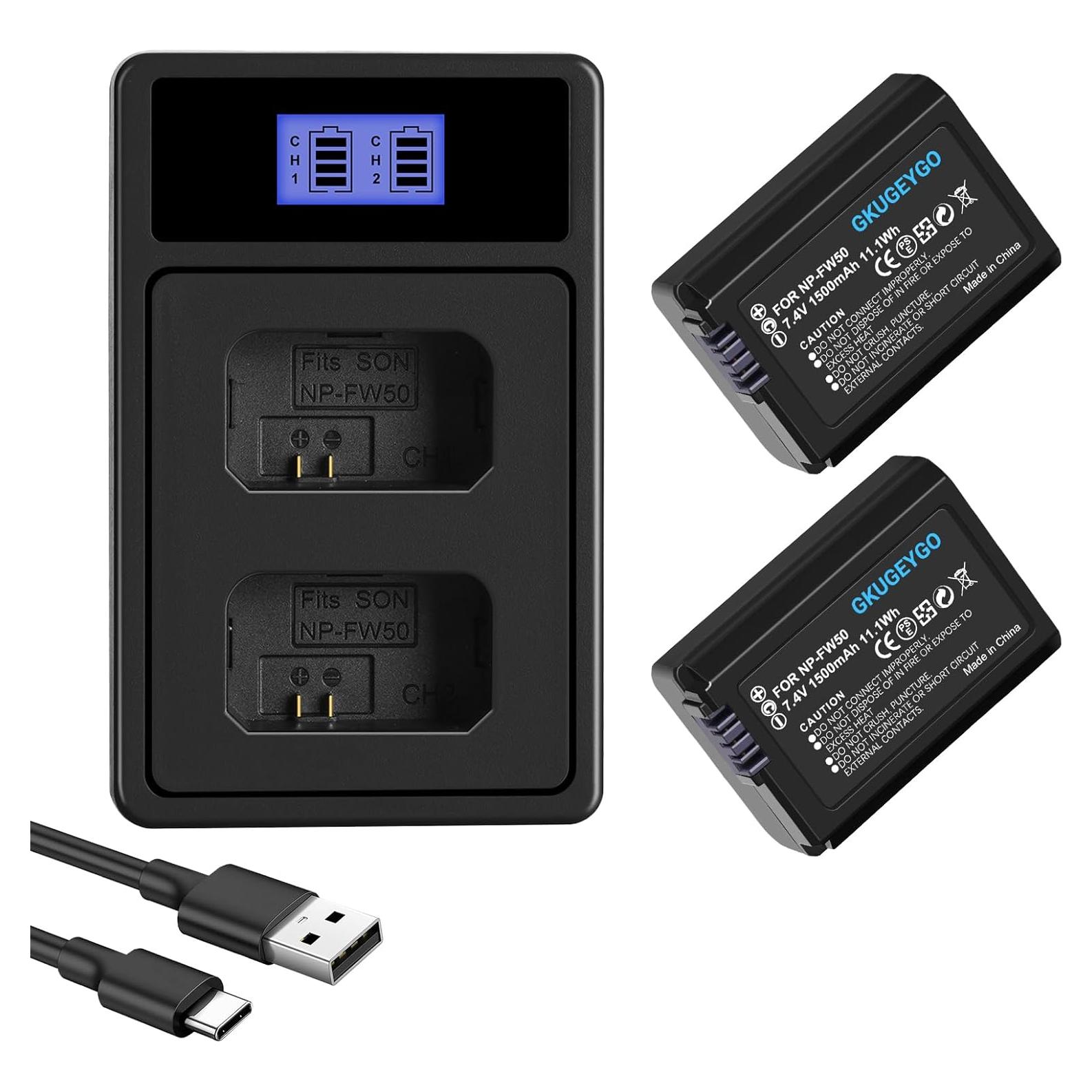 Batería NP-FW50 y Cargador Doble GKUGEYGO para Sony