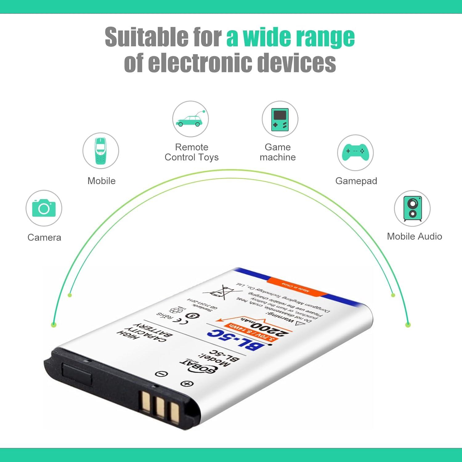 Batería BL-5C 2200mAh Li-Ion Alta Capacidad para Dispositivos
