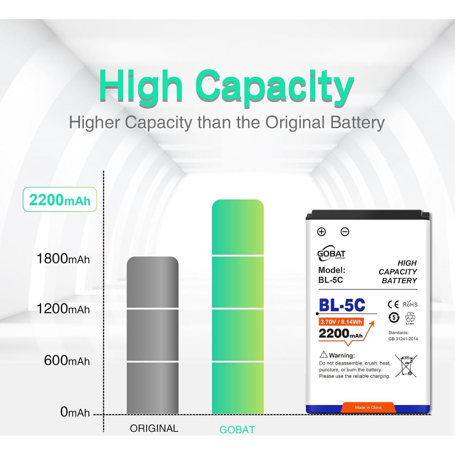 Batería BL-5C 2200mAh Li-Ion Alta Capacidad para Dispositivos